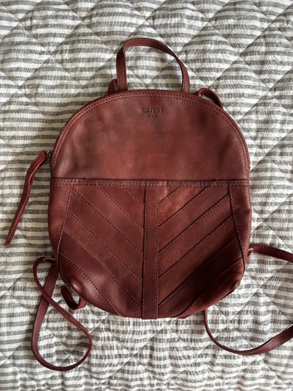 Margot New York Reddish Brown Genuine Leather Backpack Purse